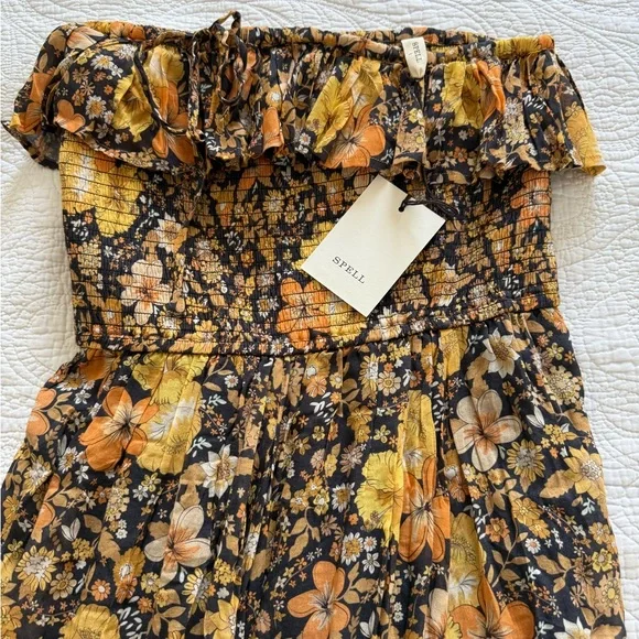 Floral Hibiscus Lane Strapless Flutter Midi Dress - Licorice - Picture 9 of 10